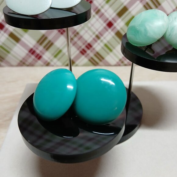 Set of 3 Pair Vintage Fashion Jewelry Plastic/Metal Turquoise/Green Costume #70W - Picture 6 of 15